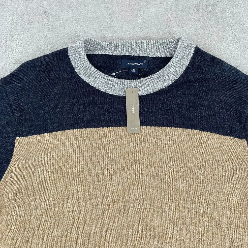 J Crew Sweater Men XL Multi ColorBlock Wool Blend Crew Neck Long Sleeve Prep NWT